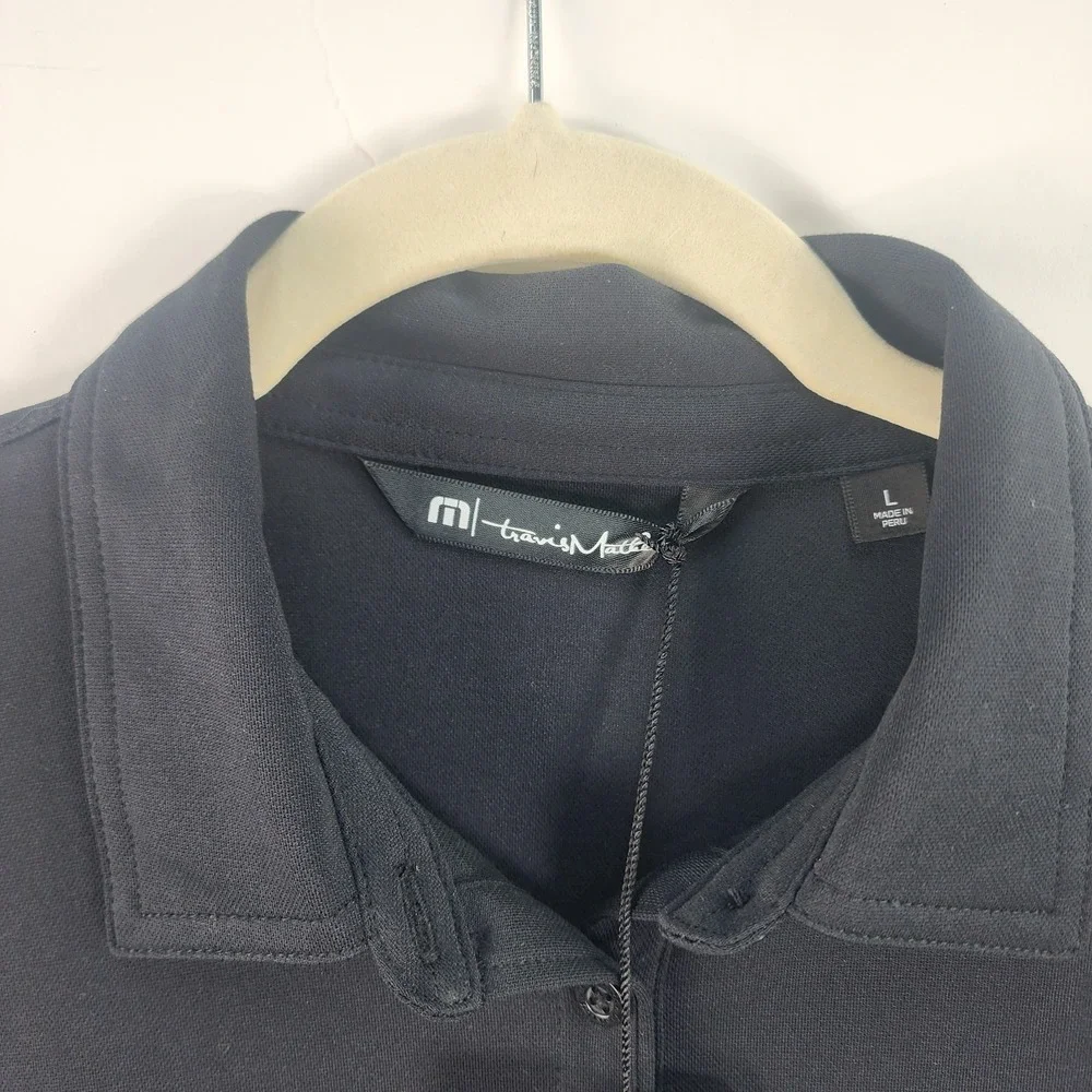 Travis Mathew Oceanside Solid Polo Women's L Black Golf Stretch SEC ESPN Logo